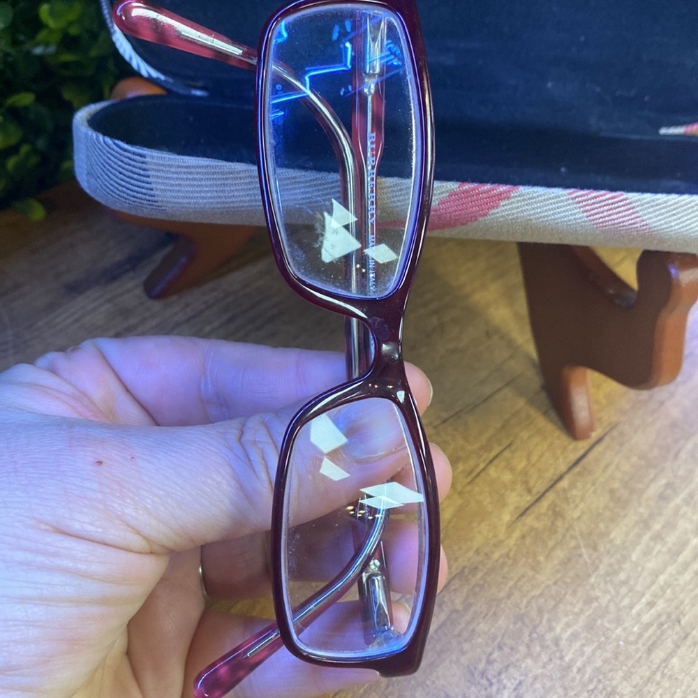 Burberry Rectangular Eyeglasses Red Clear Silver … - image 6